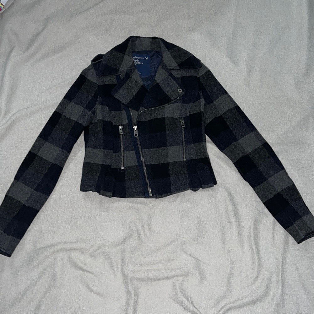American Eagle Plaod Wool Moto cropped jacket size small